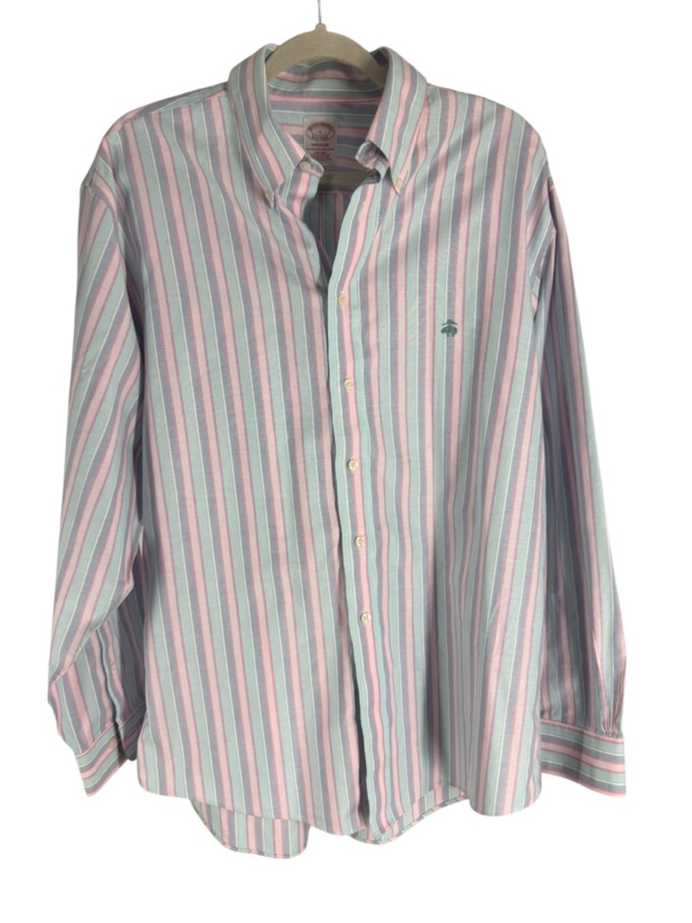 Brooks Brothers Madison Striped Button-Down Shirt - Pastel Pink & Blue Large